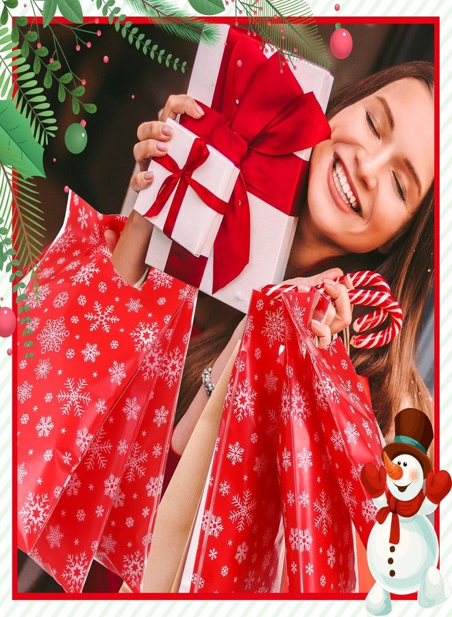 Wesnoy 100 Pieces Christmas Plastic Gift Bags Bulk Christmas Red Snowflake Candy Bags with Handle Xmas Treat Bags Holiday Goodie Bags for Christmas Party Favor Supplies Decoration - Image 2